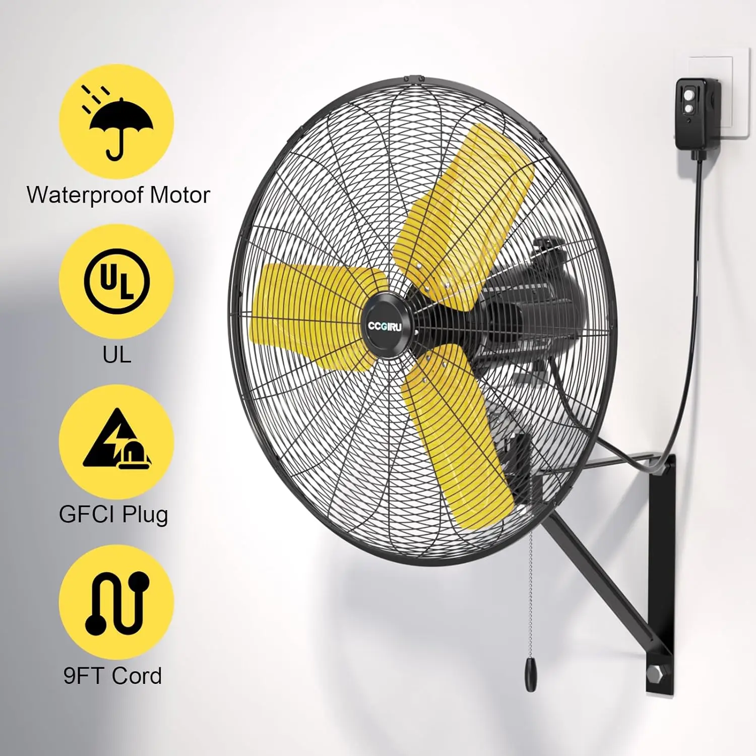 Oscillating Wall Fan, High Velocity 3-Speed Waterproof Professional Outdoor Fan, Heavy Duty Industrial Wall Mount Fans for Patio