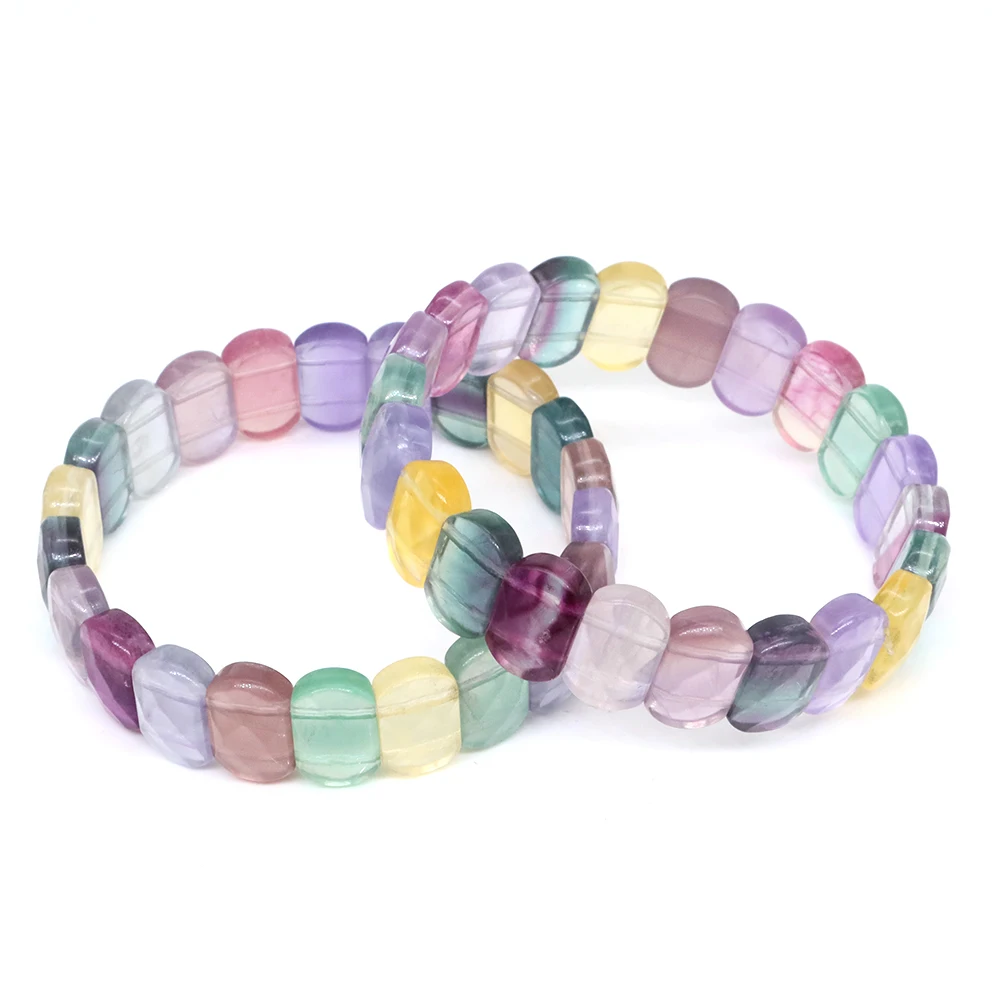 

54-56mm Natural Stones Bracelet for Women Healing Crystal Reiki Color Fluorite Beads Elastic Bangles Femme Fashion Jewelry Gift