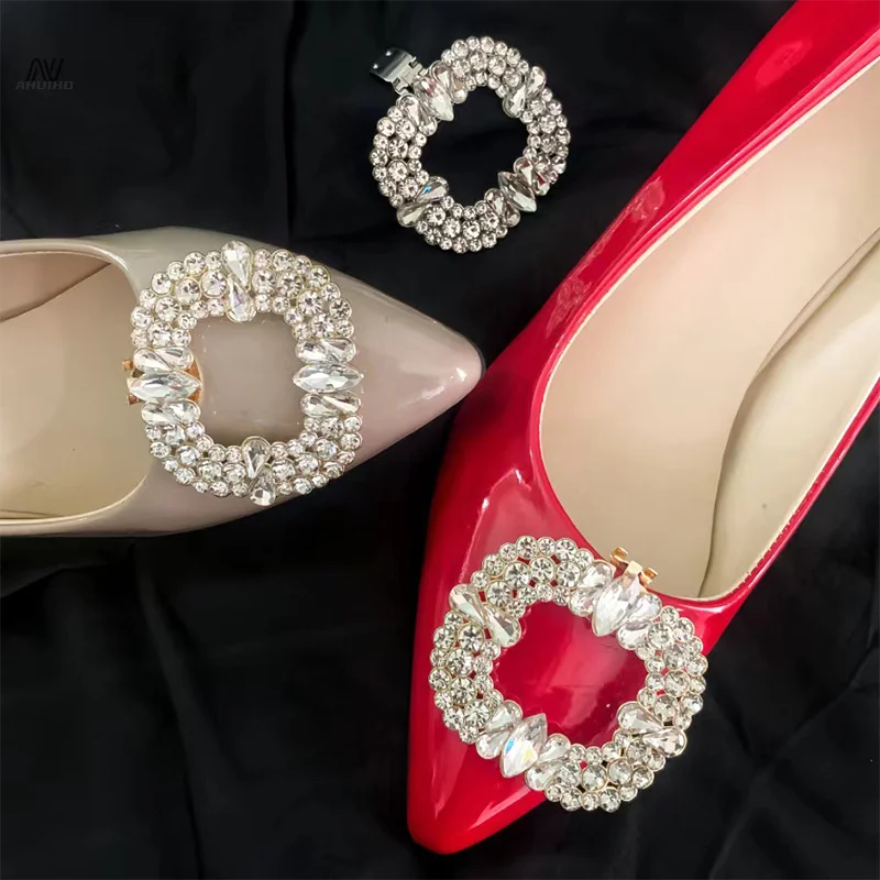 Clip de zapatos de cristal cuadrado de Metal para mujer, hebilla de zapato de tacón alto extraíble, diamantes de imitación DIY, flor de zapato de boda, decoración de abrazadera, 1Pc