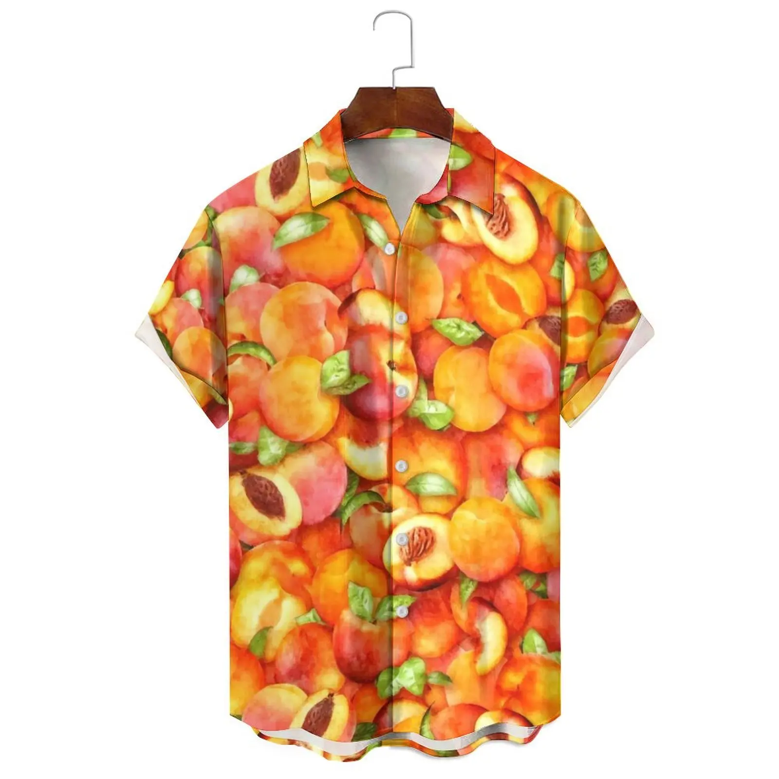 

Summer Fashion Loose And Breathable Casual Men's/Women's Oil Painting Fruit Illustration Printed Multi-Lapel Short-Sleeved Shirt