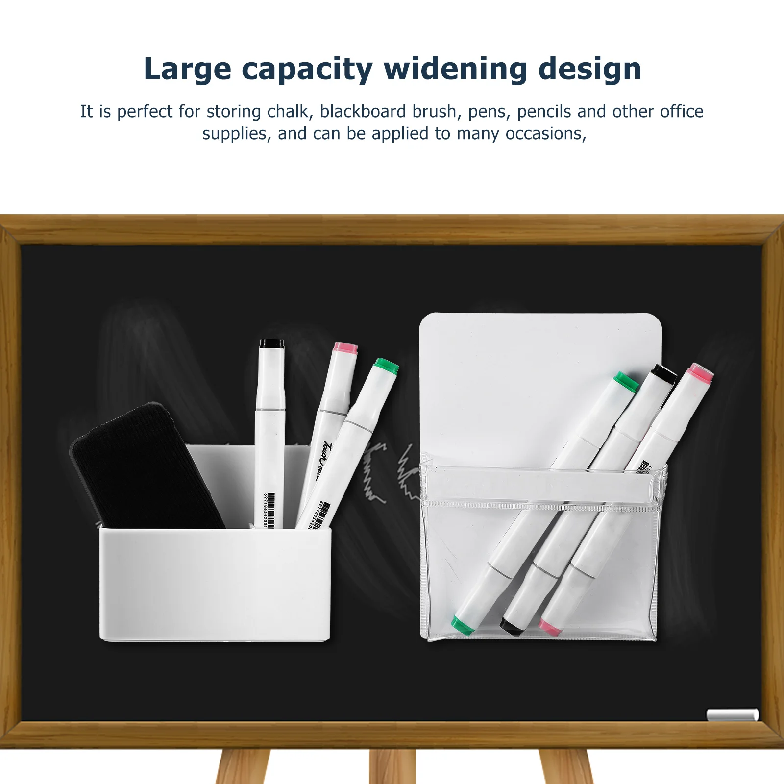 2 Pcs Pen Holder Kit Magnetic ABS PVC Flat Back Strong Adhesive Wall Mountable Desk ganizer Storage Solution Whiteboard Marker