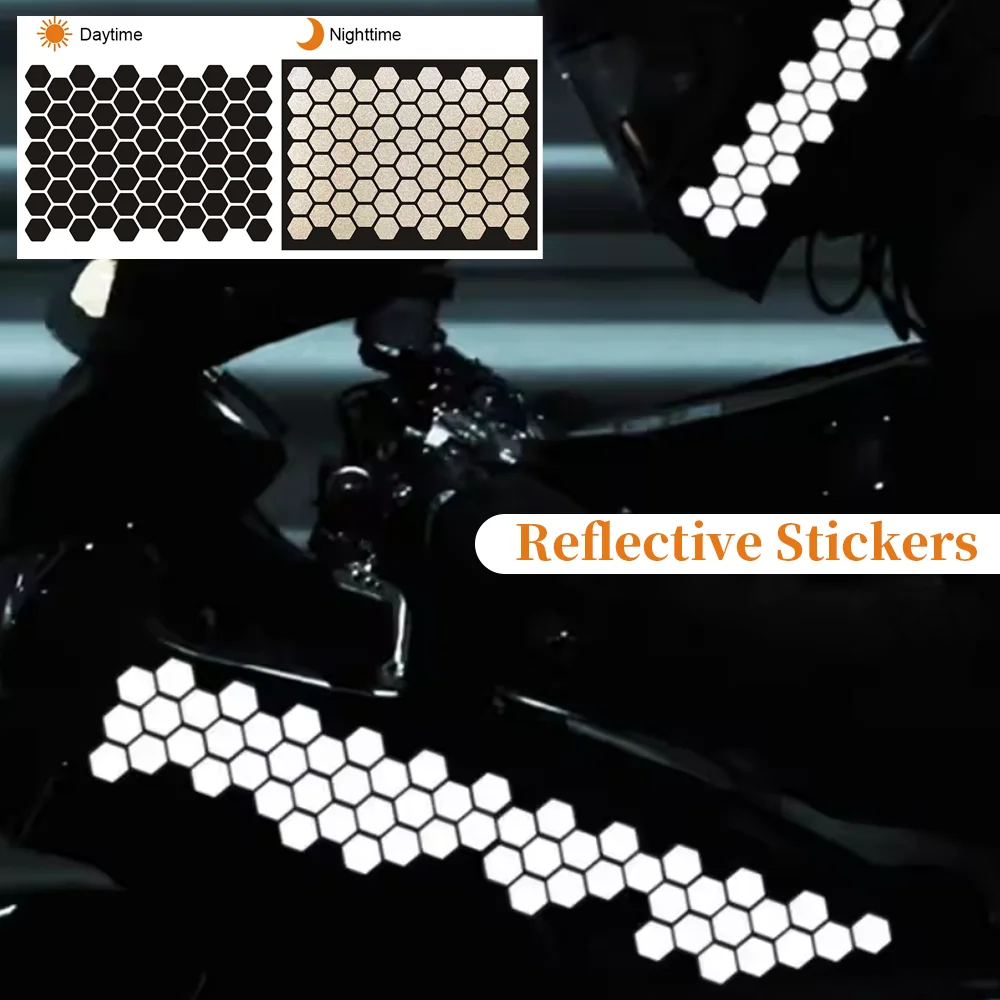 

Black Reflective Honeycomb Sticker Motorcycle Reflective Stickers Tape Hexagon High Reflective Glass Riding Safety Sticker