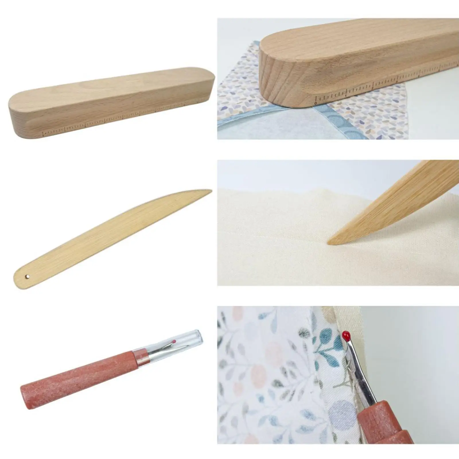 Wooden Tailor Clapper Multiuse Sewing Gadgets Handheld Easy Carrying Bamboo Wood Bone Pen Seam Ripper for Ironing Necklines