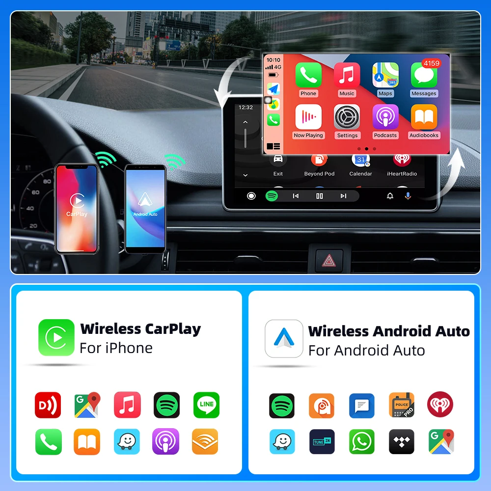 صندوق صغير عالمي سلكي إلى Carplay لاسلكي Android Auto 2in1 محول صغير دونغل توصيل تلقائي التوصيل والتشغيل بلوتوث واي فاي