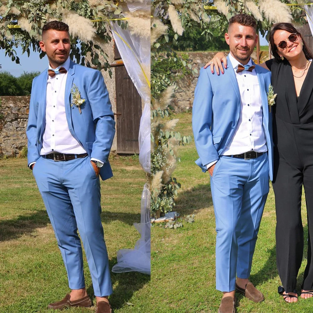 Traje de novio azul para hombre, traje de 2 piezas con solapa y muescas, Blazer para fiesta de graduación