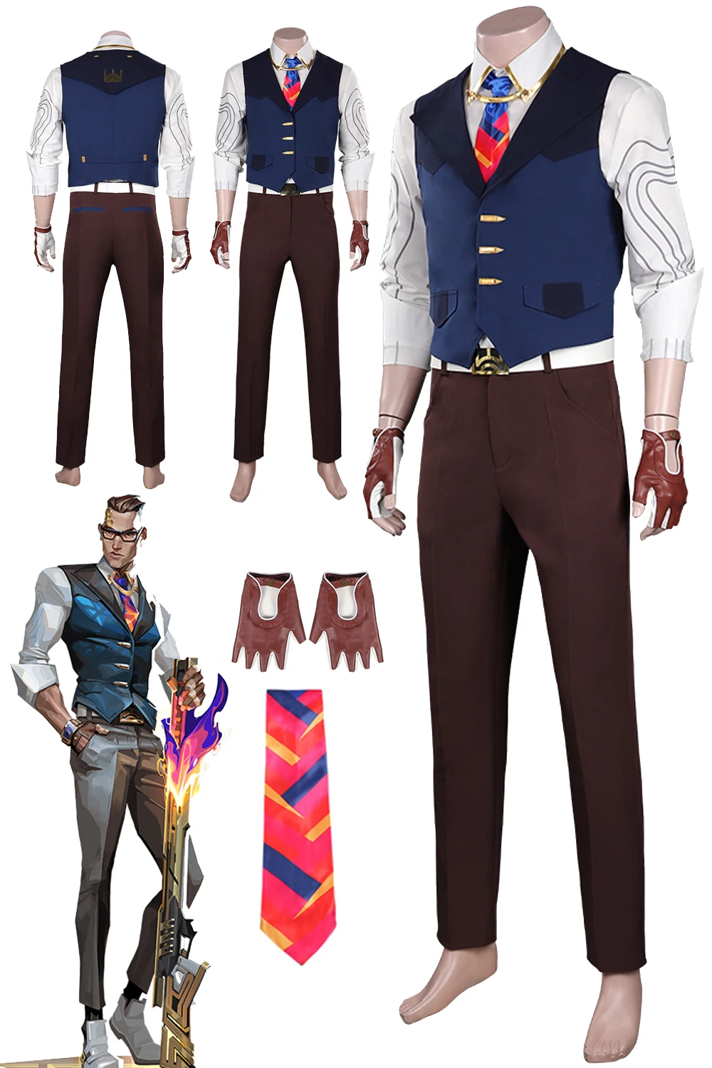 

Chamber Cosplay Fantasy Outfits Game VALORANT Disguise Cosume Boys Adult Male Necklace Gloves Set Halloween Roleplay Men Suits