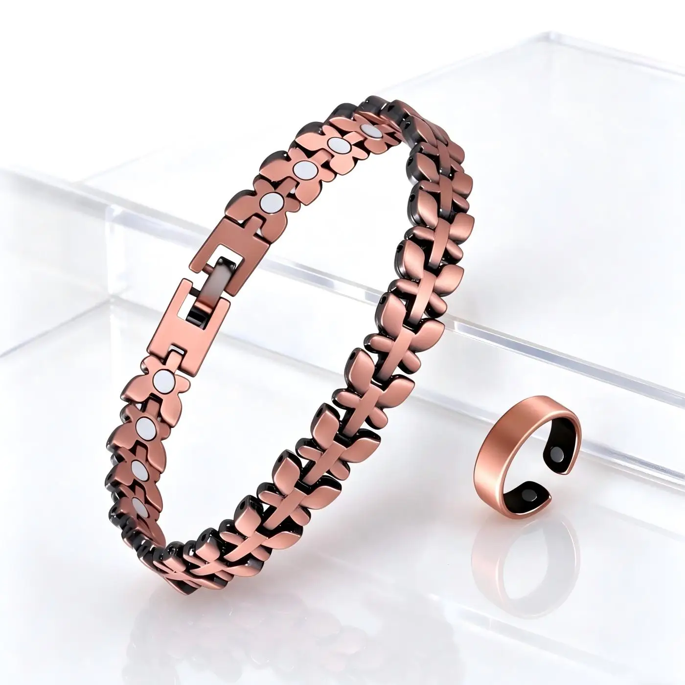 2-Piece Magnetic Connection Bracelet And Open Ring Set, Unisex Daily Wear Gift