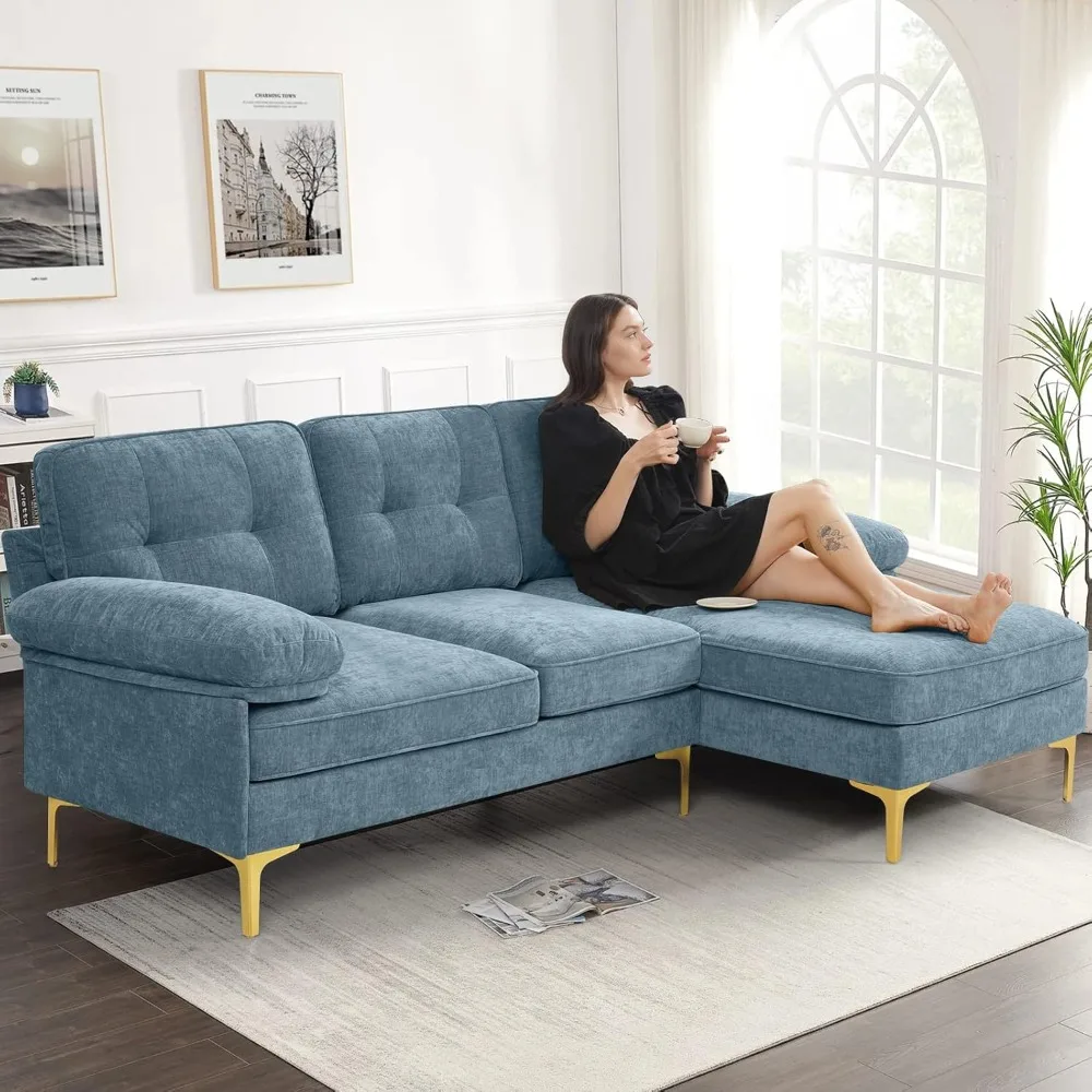 

82" L-shape Sofa With Reversible Chaise Lounge, Convertible Sectional Sofa Couch, Chenille Modern Sofa Couch
