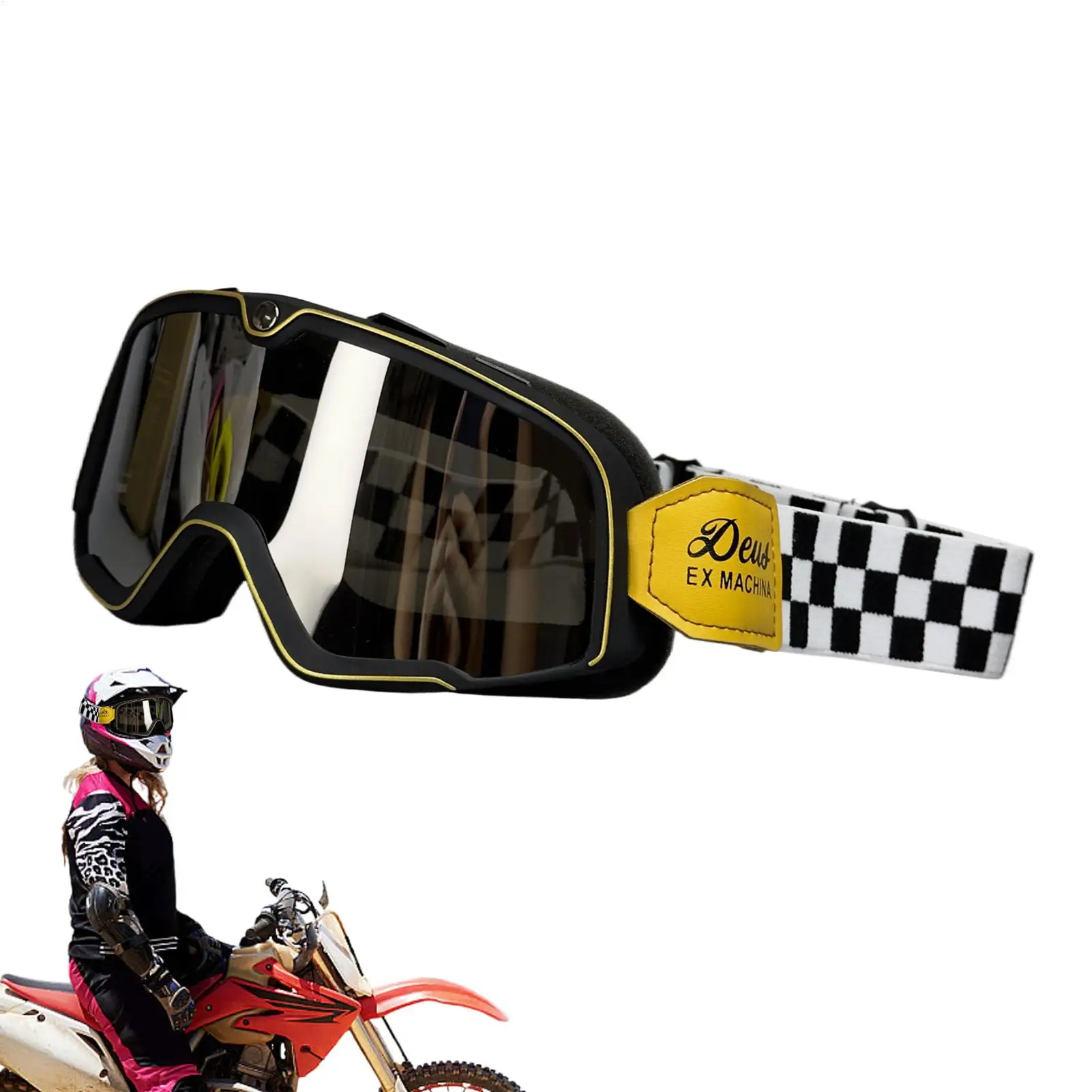 Image of Staubdichte Motorradbrille, Vintage-Staubdichte Rennbrille, ATV-Skibrille, winddichte Dirtbike-Brille, passend für Helm für Erwachsene