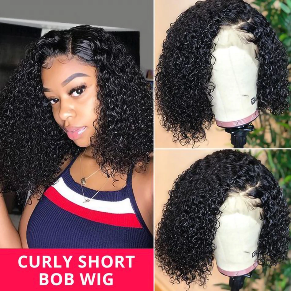 

SPARK Natural Color Kinky Curly Short Bob Wig Peruvian Hair Curly Hair Middle Part Lace Frontal Pre Plucked Remy Hair Bob Wig