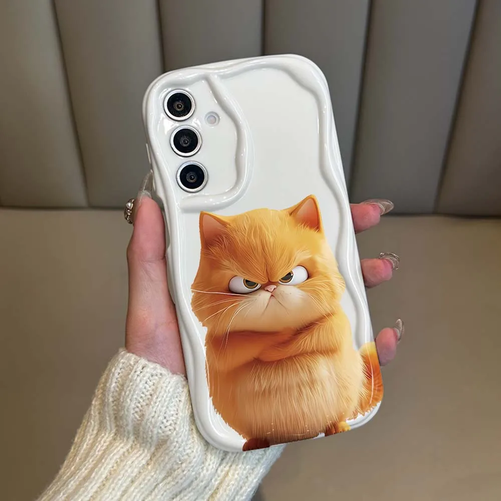 Cartoon Fun White Orange Cat Phone Case For Samsung Galaxy A73 A71 A57 A56 A55 A54 A53 A51 A17 A16 A06 A05 Soft Wave Oil Cover