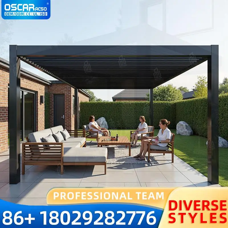 3x3m في الهواء الطلق حديقة مقاوم للماء الكهربائية مفتوحة/مغلقة سقف الظل العريشة مع إطارات الخشب/الألومنيوم للفناء الخلفي بجانب حمام السباحة Luxu #3