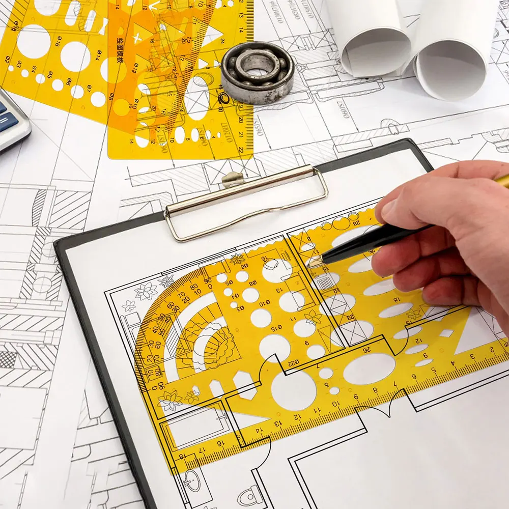 9 عبوات من الإستنسل المعماري، استنسل رسم فني، مجموعة مسطرة ومنحنى فرنسي، استنسل رسم مكتبي للطلاب