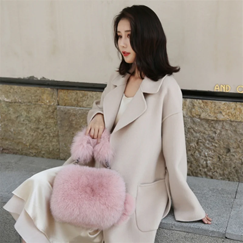 Winter Women's Fur Handbag Luxury Brand Fluffy Fox Fur Handbag Fashion Handbag Designer Women's Plush Shoulder Bag