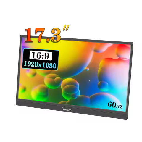 HD 휴대용 모니터, 내장 스피커, 보이지 않는 스탠드, 플러그 앤 플레이, PC 게이머, 노트북, 휴대폰용, 17.3 인치