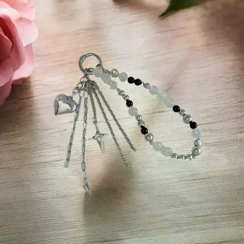 

Trendy Star Charm Keychain with Imitation Pearl; Fashionable Beaded Accessory Perfect for Female Trends