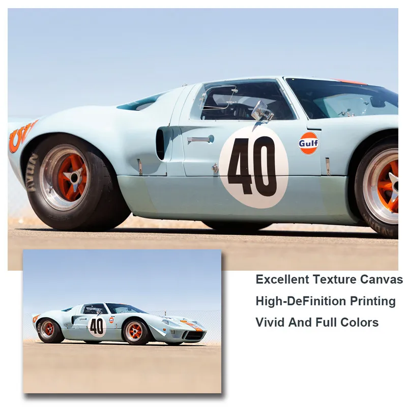 Modern Canvas Painting GT40 Le Mans Racing Car Classic Sportscar Wall Posters Prints For Bedroom Living Room Home Decor Unframed