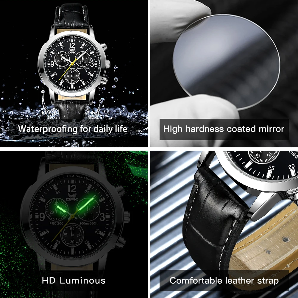 Opk-女性用多機能三眼クォーツ時計、防水発光ベルト、ファッションブランド、6015