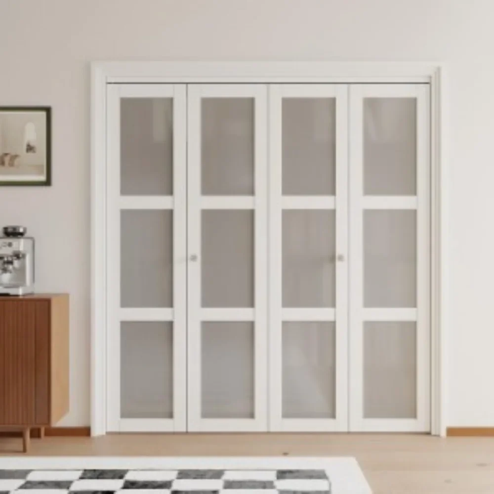 

Bifold Doors, 3-Lite Tempered Frosted Glass Closet Door with Sliding Hardware Kit