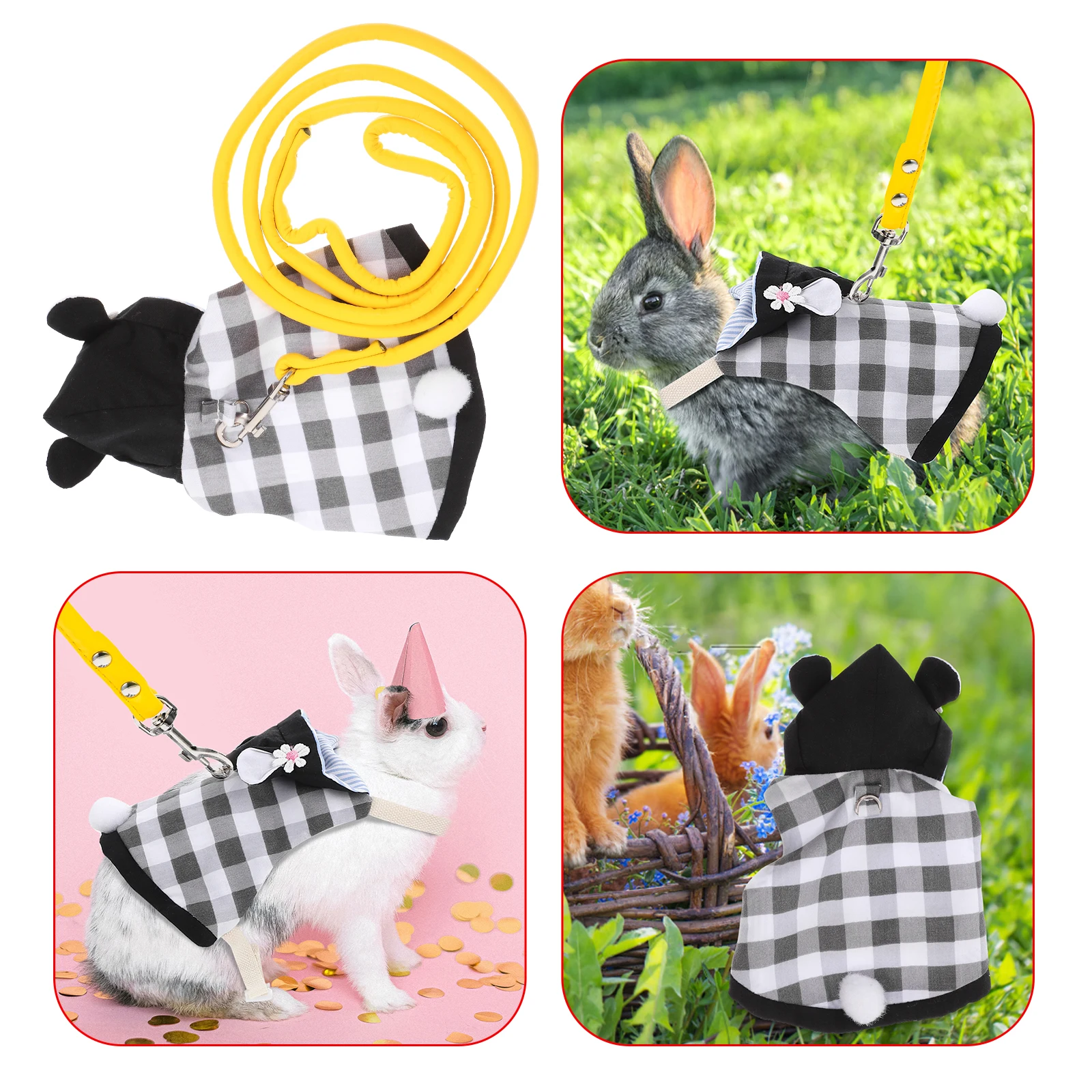 

Rabbit Clothes Accessories Lightweight Harness Black White Plaid Reusable Washable Costumes Leash Garment Pet Bunny Skirt