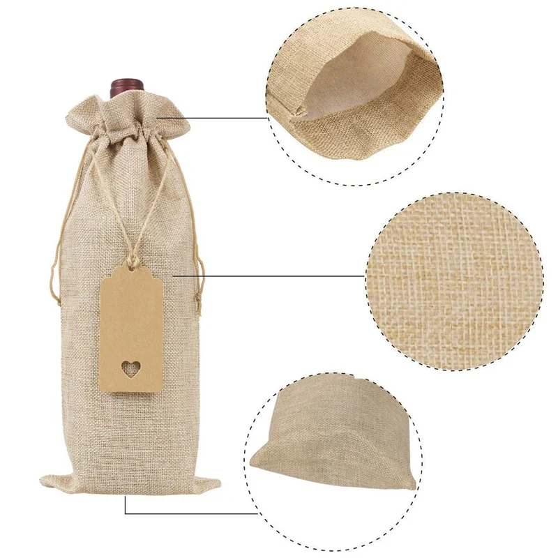 

B28C-Мешковины для вина Подарочные пакеты для вина с завязками, одинарные многоразовые крышки для бутылок вина с веревками и бирками (40 шт.)