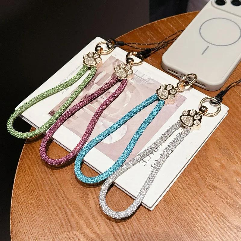 

Four-leaf Clover Short Mobile Phone Chain Lanyard Cat Claw Rhinestone Wrist Pendant