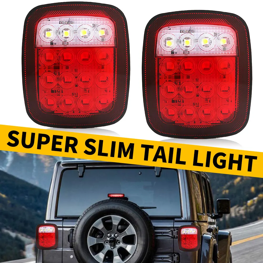 

2pcs 16 LED Tail Lights Smoked Shell Tail Light Rear Brake Reverse Light with/without Turn Signals for Jeep Wrangler YJ TJ CJ