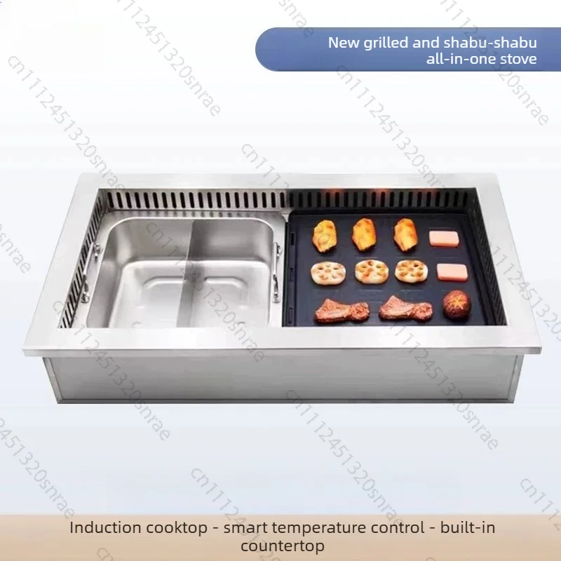 Mesa Integrada para Barbacoa y Hot Pot sin Brochetas, Horno Shabu, Horno de Barbacoa de Autoservicio, Placa de Cocción Coreana Inferior
