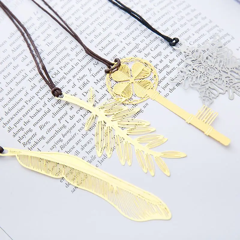 1PC Feather snowflake Bookmarks Creative Classical exquisite Mini Metal Art Pattern Bookmark Children\'s Gifts Office Stationery