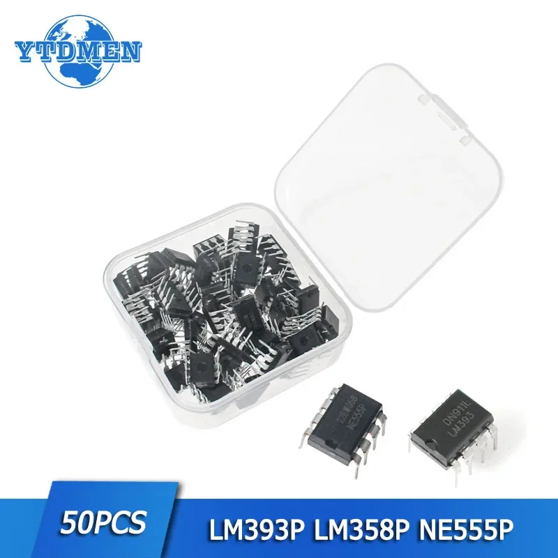 Kit de chips electrónicos de circuitos integrados, LM358P, LM393P, NE555P, DIP, 50 unids/lote por caja