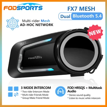Fodsports FX7 Intercomunicador de malla para casco de motocicleta, auriculares duales Bluetooth 5,4, comunicador de Moto para 10 conductores de 2000m, compartir música, FM