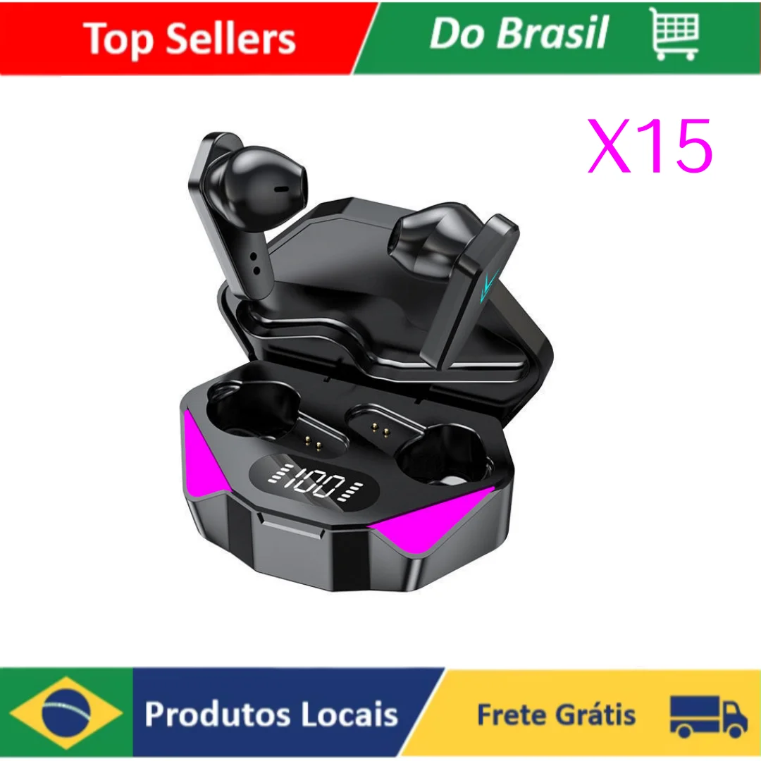 Fone de Ouvido X15 TWS Bluetooth Gamer Baixa Latência Áudio HiFi com Microfone