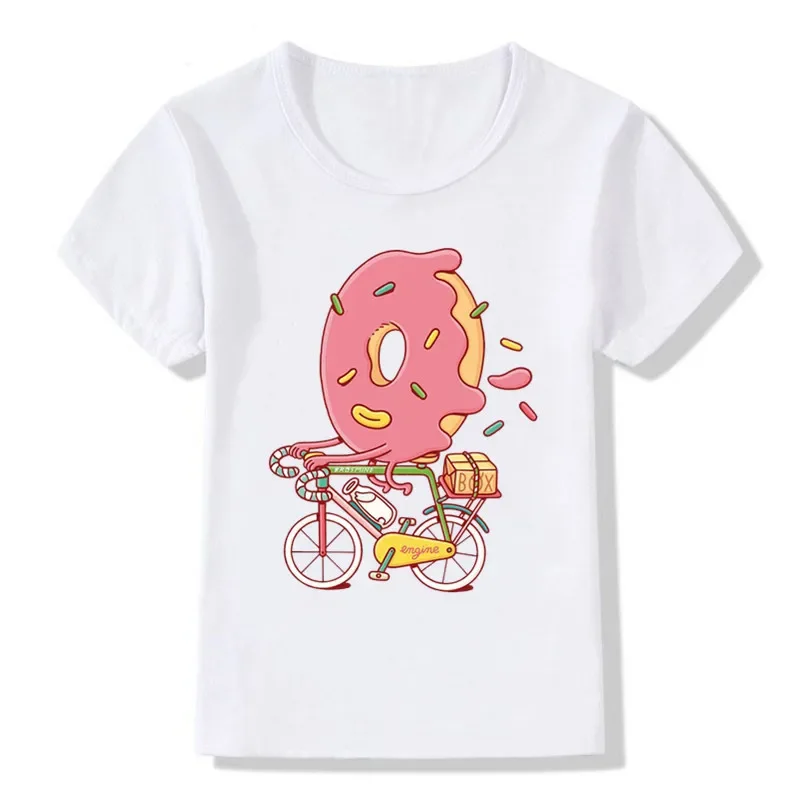 Character Cute Cartoon Colorful Doughnuts Design Funny T-Shirts Short Sleeve O-neck Tshirt Kids