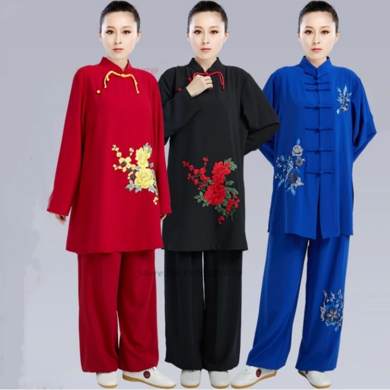 

2024 chinese tai chi uniform wushu morning exercise flower embroidery kungfu set tai chi stage performance training exercise