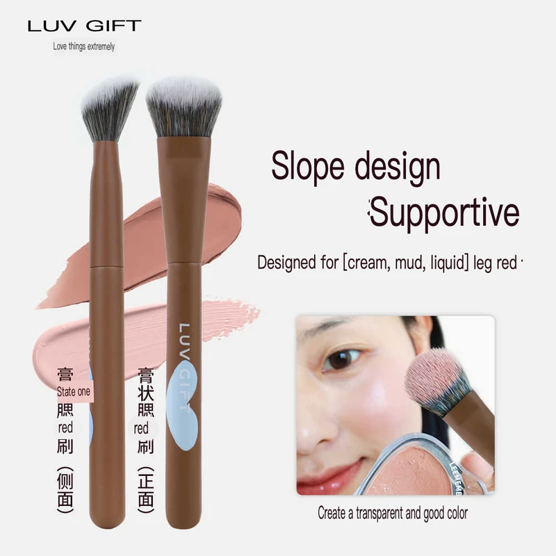 Aiwujiwu Slope Blush Brush, Small Size, Portable Liquid Cream Dot Color Blush Setting Brush For Decoration