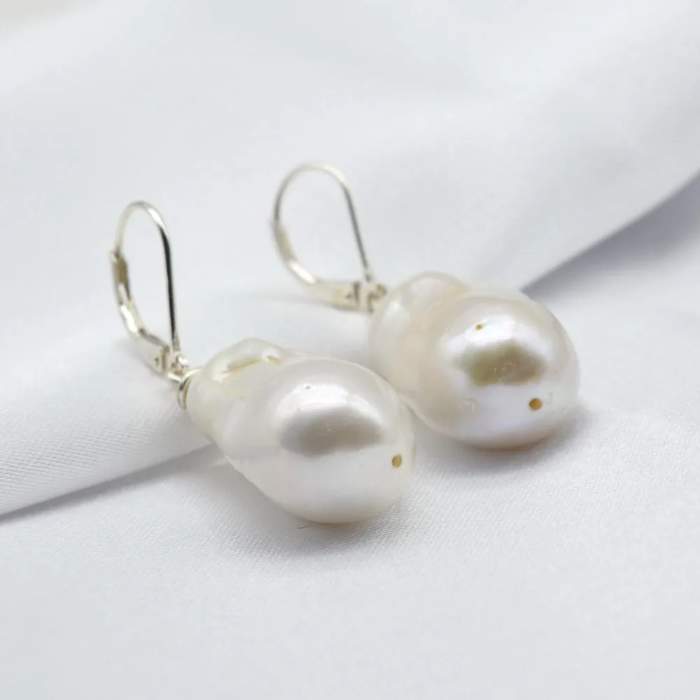 Large Baroque Pearl Earrings White Natural Freshwater Pearls 925 Silver French Ear Hooks Personalized Fashion Earrings for Women