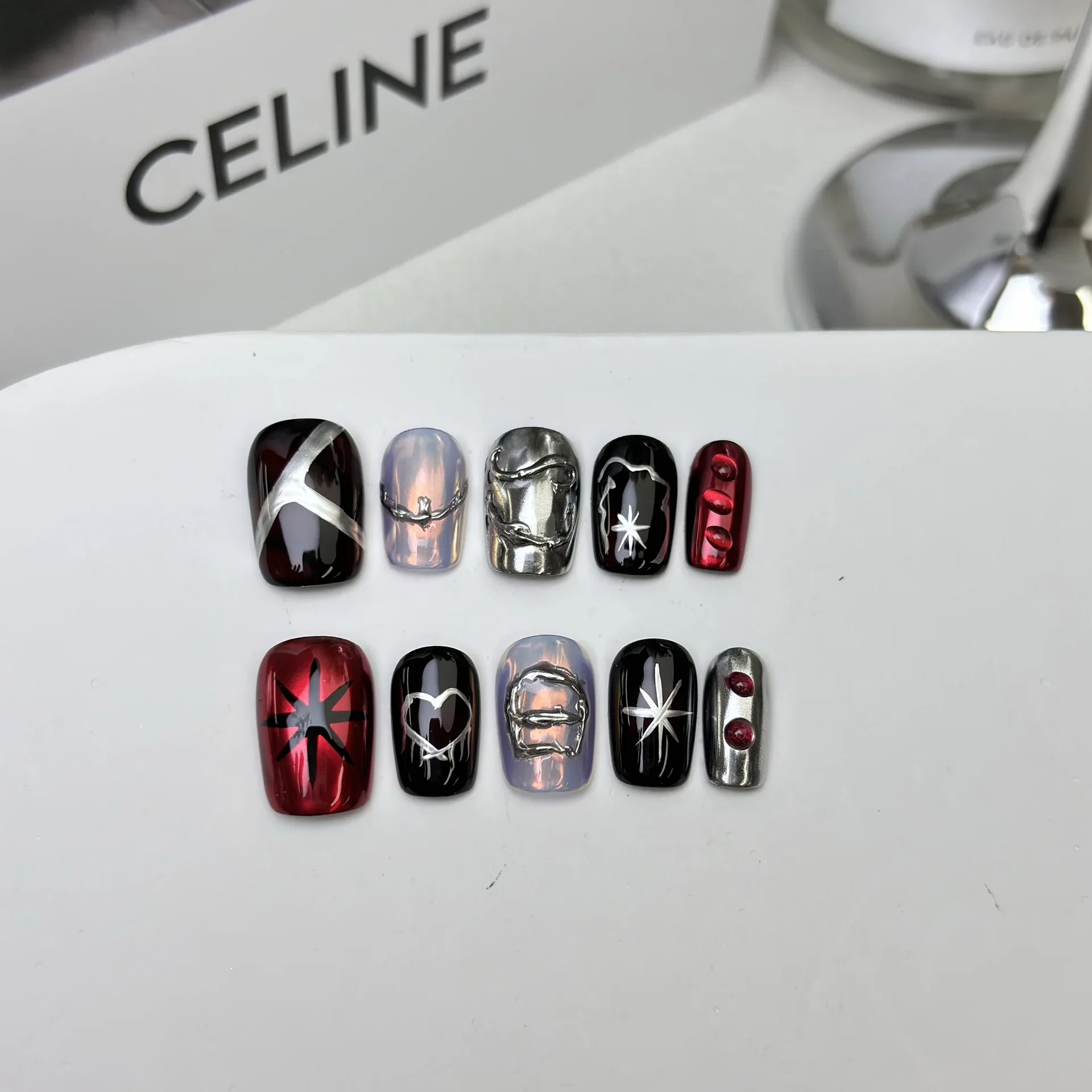 

10pcs Dark Millennium Spider Heart Full Handmade Press on Nails Coverage Nail Tips for Women&Girl Detachable Wearable False Nail