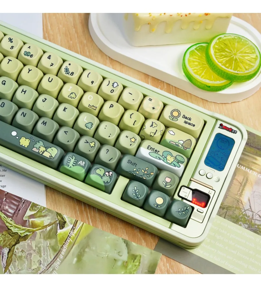 High value MOA five-sided sublimation mechanical keyboard cross axis magnetic axis lotus pond rain frog cute keycap PBT
