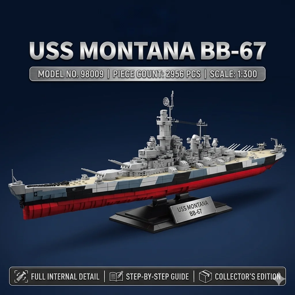 

DIY USS Montana Battleship Building Blocks 2956PCS MOC WWII Navy Warship Model Bricks Educational Construction Toy Adults Gift