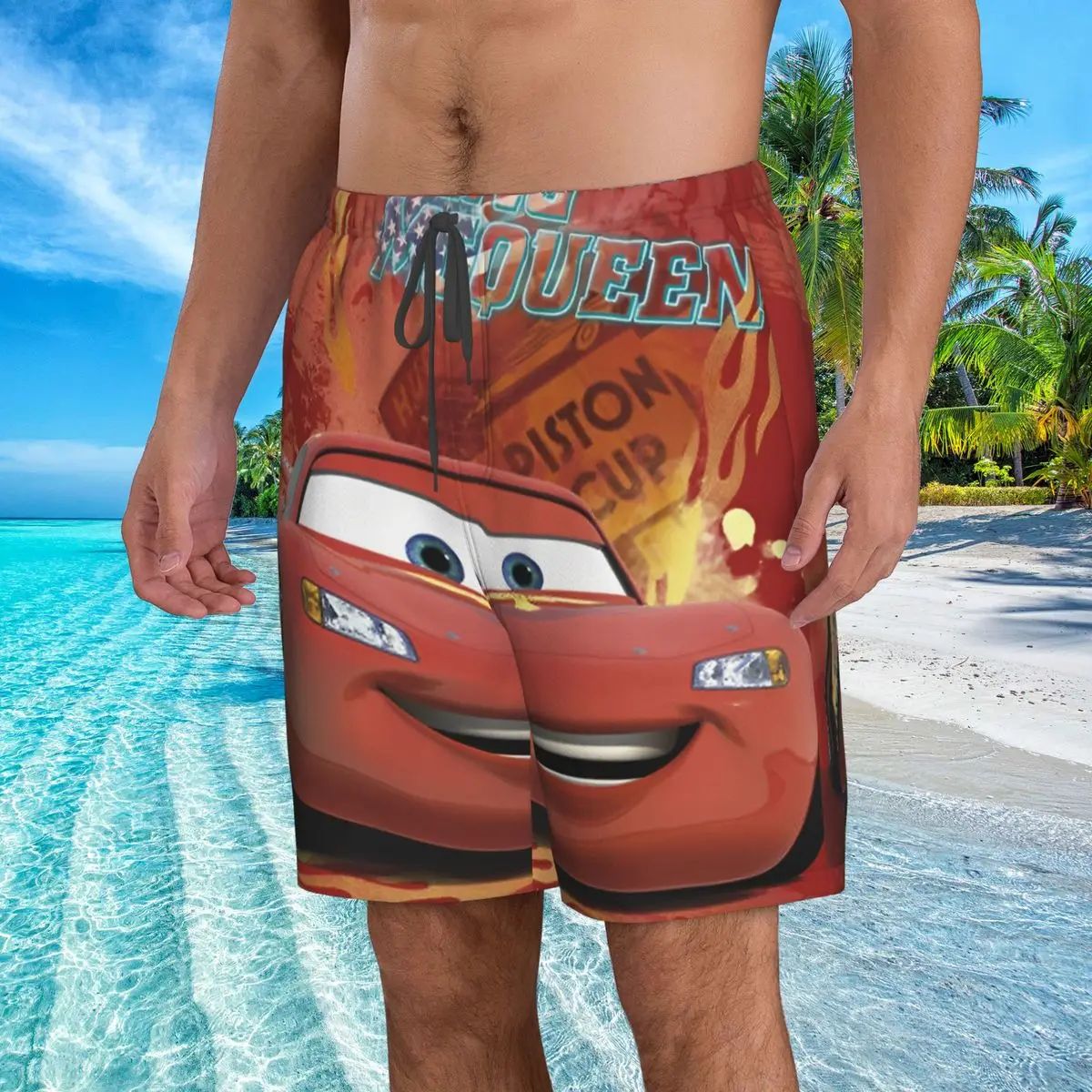 Sally I'm Lightning Cars Board Shorts For Men Mcqueen Beach Shorts Holiday Hawaiian Swim Trunks