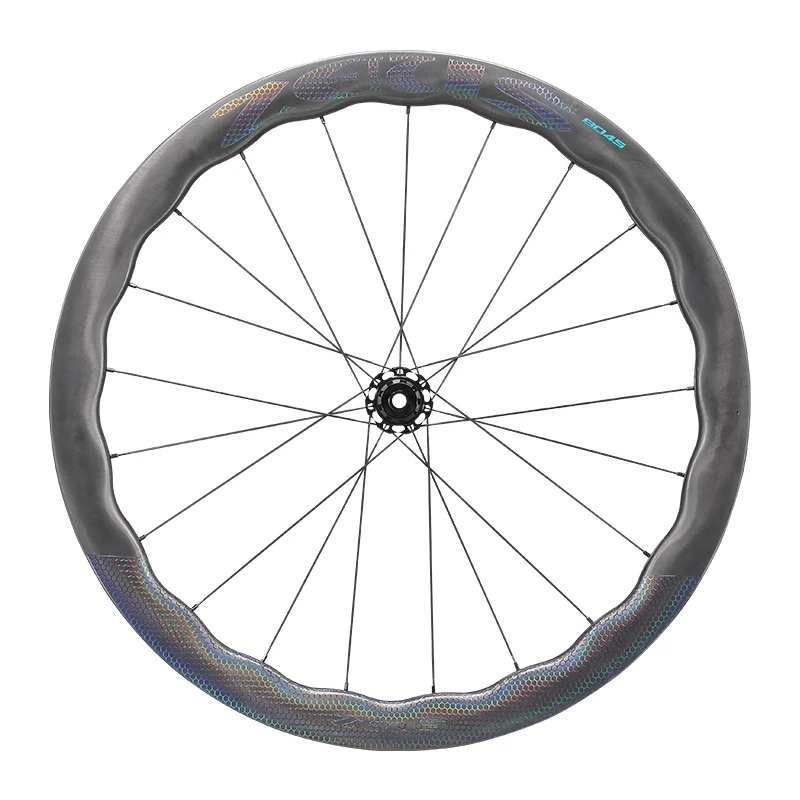 

STLFZEIUS ZeusT800 carbon fiber wheel set with wave-shaped rims and laser-cut colorful markings for cruising use