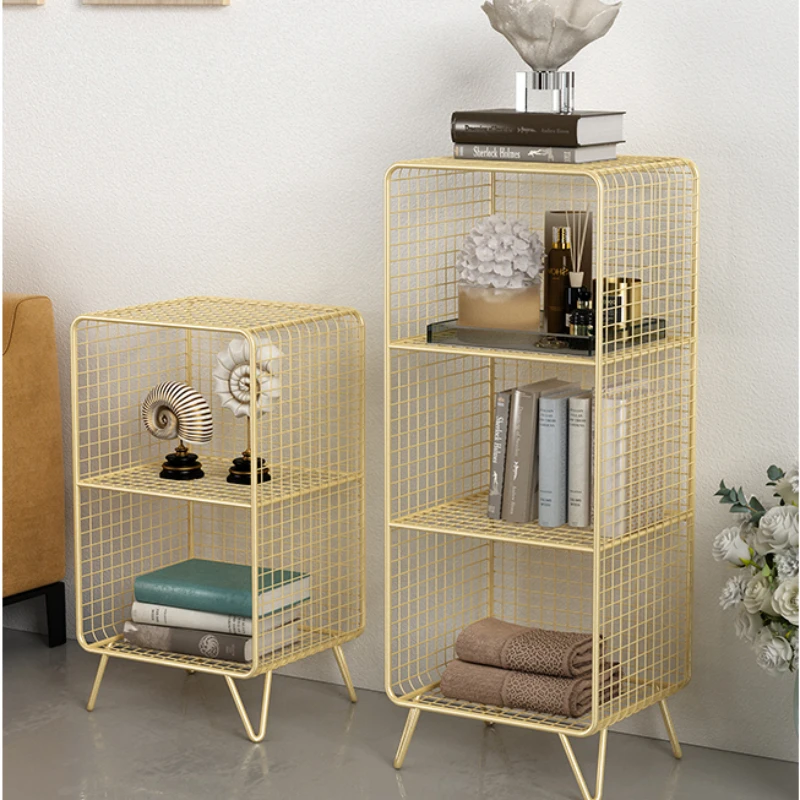 Multi-layer Storage Bookshelf, Simple Bedside, Floor Low Bookcase, Bedroom,Living Room, Bay Window, Light Luxury Grid Iron Rack,