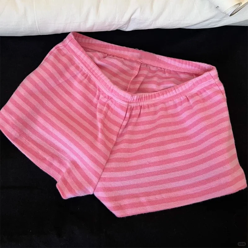 Summer Women 2‑Pieces Striped Pajama Loungewear Set Pink Striped Camisole Short Pants Thin Soft Breathable Ladies Home Sleepwear image 4