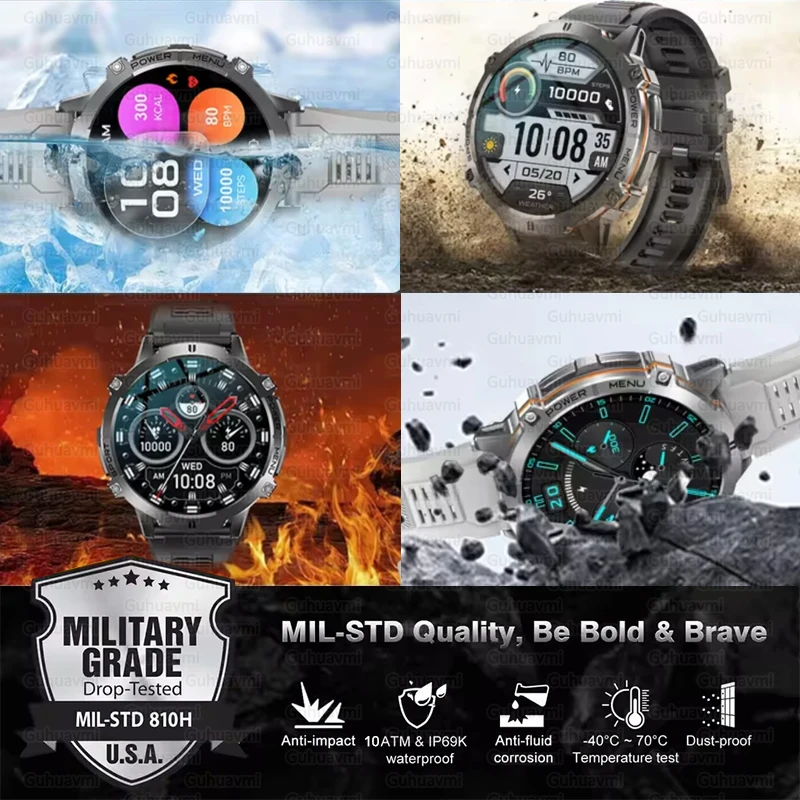 2025 Nuovo Militare GPS Posizione Astuto Della Vigilanza GPS Incorporato 1000mAh Batteria Bussola BT Chiamata 10ATM Impermeabile Swim Sport Bracciale Da Uomo