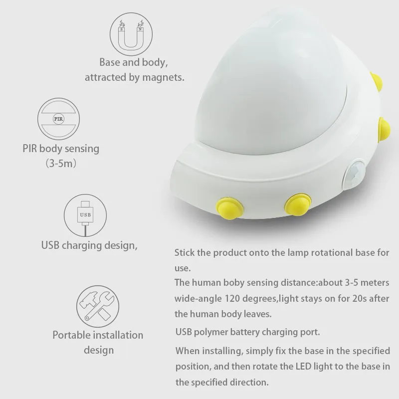 Wireless Infrared Motion Sensor LED Night Light USB Charging Wireless Infrared Wall Sensor Lamp for Path Laundry Stairs