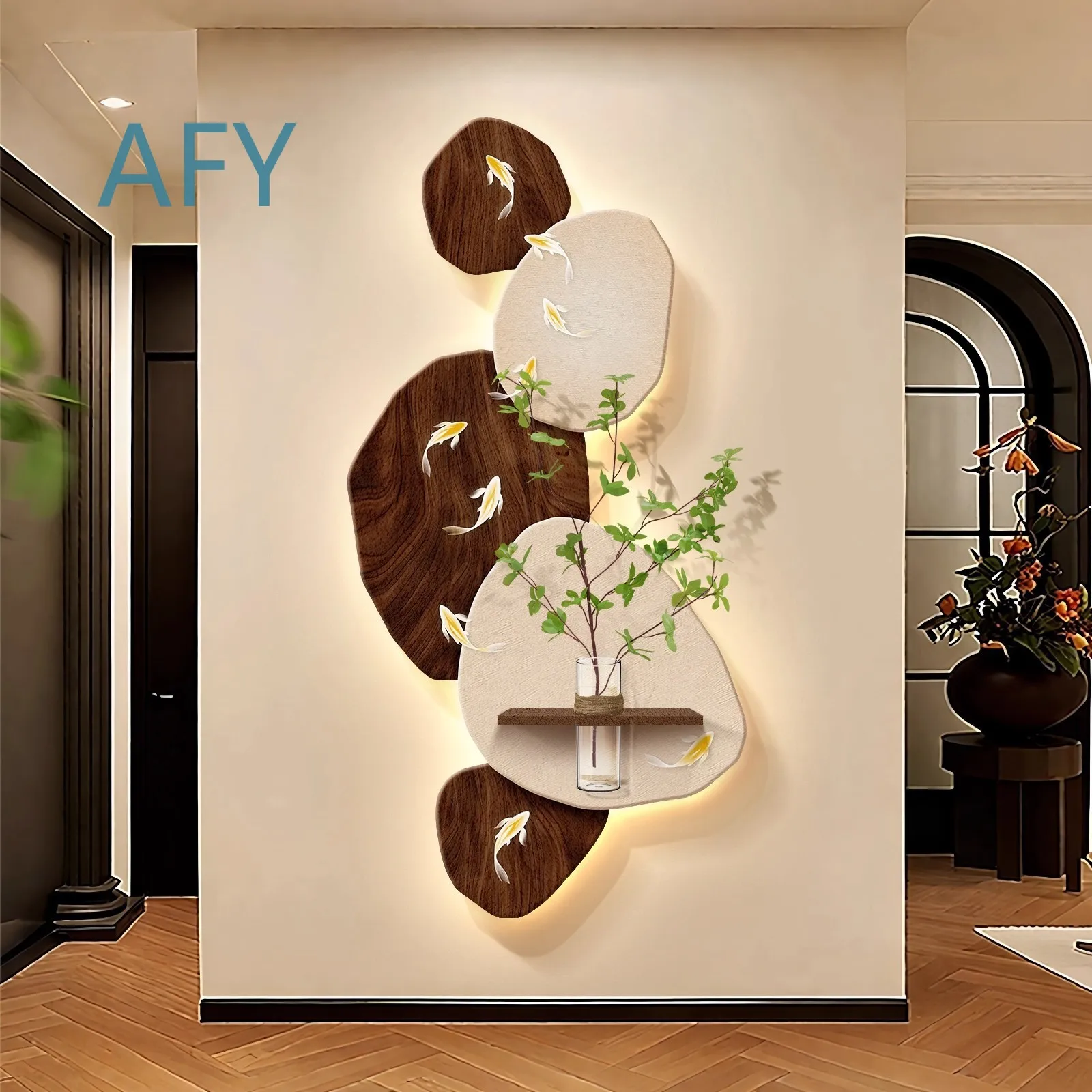 Entrance Decoration Painting for Home Office Corridor Wall Art with Lucky Symbolism Hydroponic Green Plants Door Facing