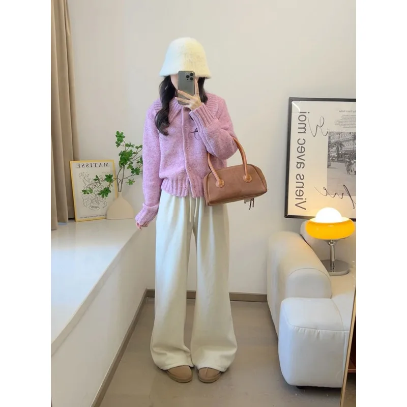 

Candy-colored Large Lapel Knitted Cardigan Sweater for Women's 2025 Autumn/winter New Korean-style Laid-back Commuter Casual Top
