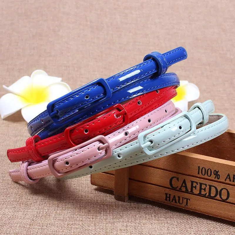 Thin Waistband Women Belt For Dress Sweater: Jean Fashion Candy Colors Simplicity PU Patent