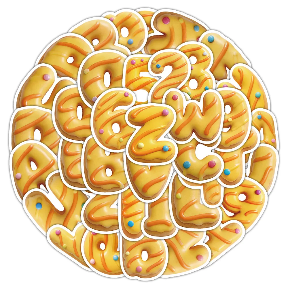 62 pieces of doughnut-shaped letter stickers - cute doodle, painting and simple drawing decorative stickers
