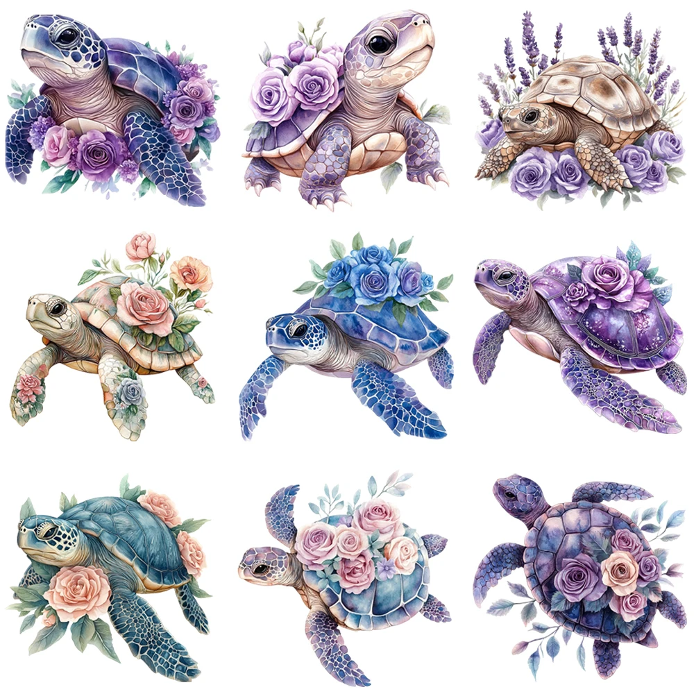 

15cm Kids Cartoon Flower Sea Turtle Iron On DTF Heat Transfer Sticker Diy T-shirt Iron On Transfer Patches For Clothes Decal